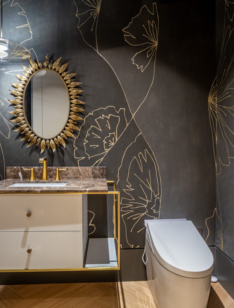 HOBI-Her Powder Room finished in Custom Hand painted Organic WallPaper