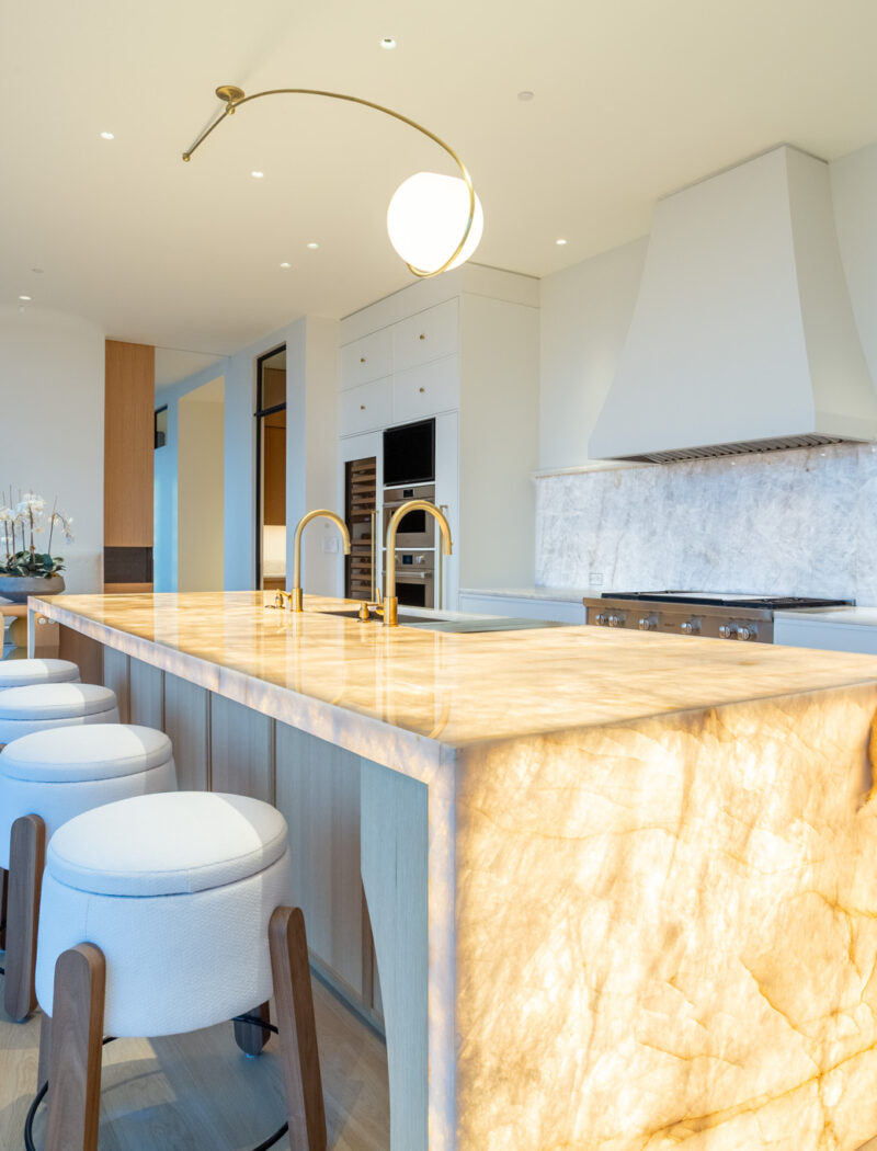 HOBI-Kitchen with backlit Cristallo 14 foot Island