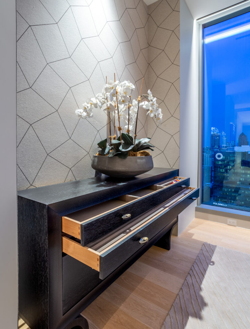 HOBI-Living room custom billiards cabinet in alcove finished with flannel wallpaper